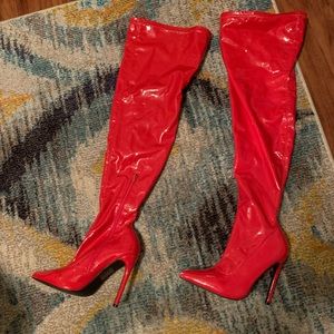 Red patent leather boots